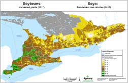 Rendement des récoltes de soya pour 2017 Cliquez pour consulter la carte du rendement de la récolte (PDF, 2 MB)