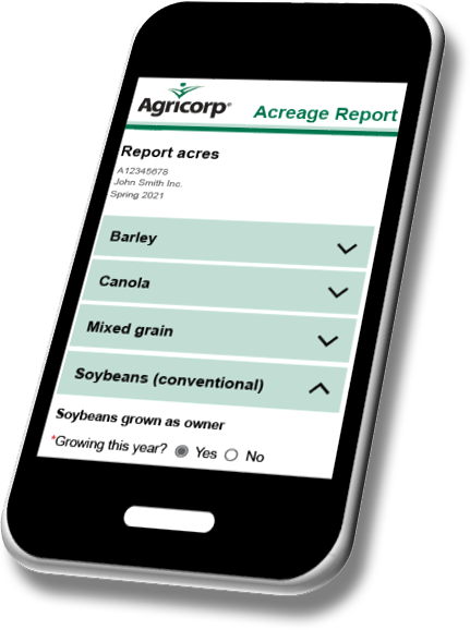 Acreage report on mobile phone